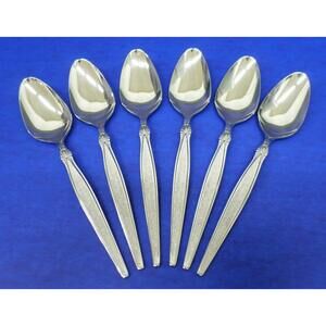 6 - Eldan PEERESS Burnished Hdl w/ Glossy Stainless JAPAN Flatware SOUP SPOONS